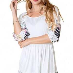 Women's White Floral Sleeve Top